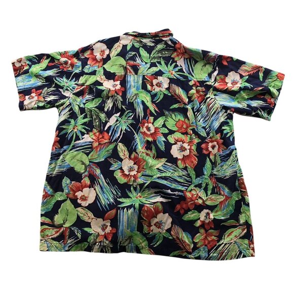 Untied Mens Hawaiian Shirt Size XL 100% Silk Navy Floral Short Sleeve Casual Y2K - Picture 2 of 12